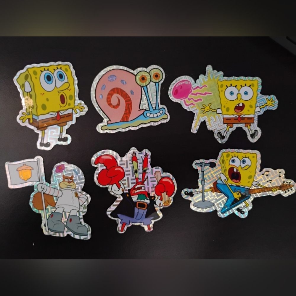6 Spongebob Squarepants Vending Machine Stickers 2003 Vintage Prism Holographic